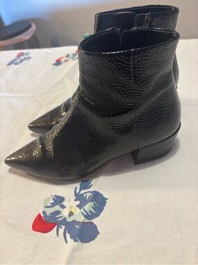 Paolo Black Patent Pointed Toe Ankle Booties